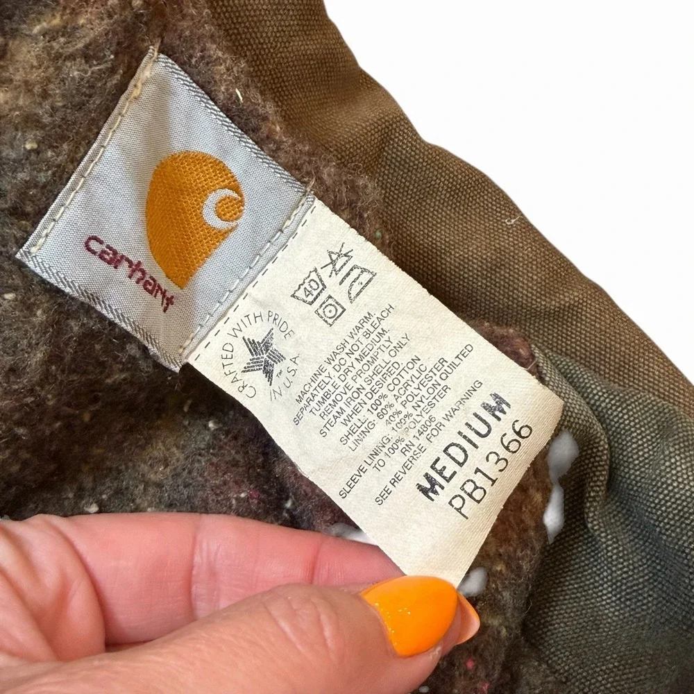 VTG Carhartt Jacket PB1366 Green Blanket Lined Barn Coat Chore Medium Made In US